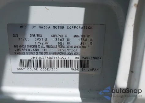 2006 Mazda Mazda3 S Touring from USA, damaged, VIN JM1BK323061453940